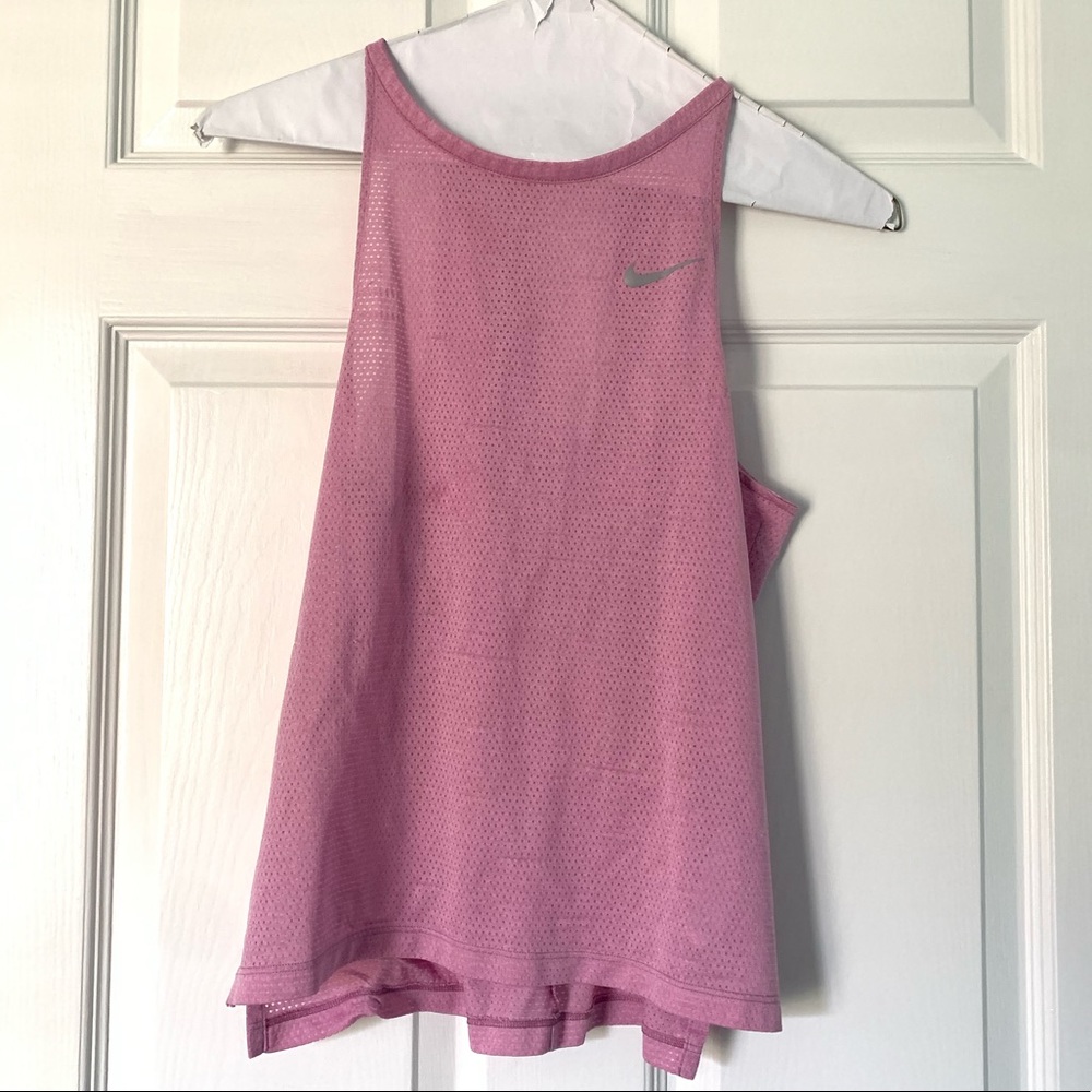 Nike High Neck Mesh Pink Cutout Back Dri-Fit Workout Tank Top Sz S
